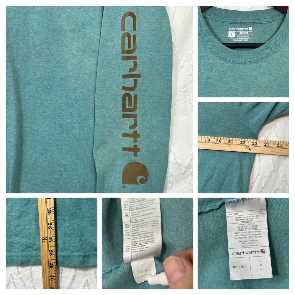 Carhartt WIP Chase Long Sleeve T-Shirt Mens L Teal Grey Loose Fit Workwear Lot 2 - Picture 4 of 6